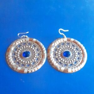 Elegant Silver Tone and Blue Dangle Earrings
